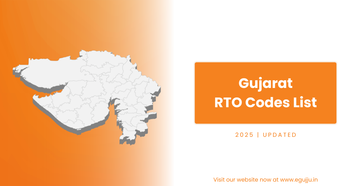 In the image there is Gujarat map which describes the layout of Gujarat and further Gujarat RTO Codes List that indicates the RTO codes list of Gujarat in 2025